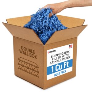 1 Cu Ft Heavy Duty Ready to Ship Carton with Dark Blue Crinkle Paper Filler, 12x12x12"
