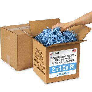 2 x 1 Cu Ft Ready to Ship Cartons with Light Blue Crinkle Paper Filler, 12x12x12", Single Wall Boxes (CP-LB-2xCU, B0GSCMY94K)