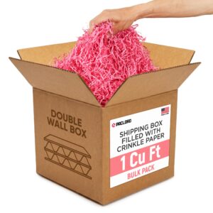 1 Cu Ft Heavy Duty Ready to Ship Carton with Pink Crinkle Paper Filler, 12x12x12"