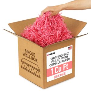 1 Cu Ft Ready to Ship Carton with Pink Crinkle Paper Filler, 12x12x12"