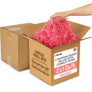2 x 1 Cu Ft Ready to Ship Cartons with Pink Crinkle Paper Filler, 12x12x12", Single Wall Boxes (CP-PI-2xCU, B0GSCPFZV3)