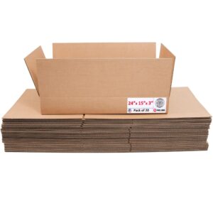 Flat Cardboard Boxes 24"L x 15"W x 3"H (Pack of 20) (CB-24153-20, B0GMPP15LW)