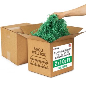 2 x 1 Cu Ft Ready to Ship Cartons with Green Crinkle Paper Filler, 12x12x12", Single Wall Boxes (CP-DG-2xCU, B0GSCGWXJD)