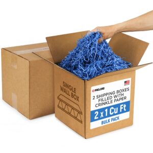 2 x 1 Cu Ft Ready to Ship Cartons with Dark Blue Crinkle Paper Filler, 12x12x12", Single Wall Boxes (CP-DB-2xCU, B0GSCN2GWM)