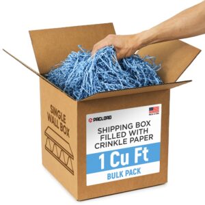 1 Cu Ft Ready to Ship Carton with Light Blue Crinkle Paper Filler, 12x12x12"