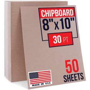8" x 10" Brown Kraft Chipboard Sheets, 30 Pt Thick, Pack of 50