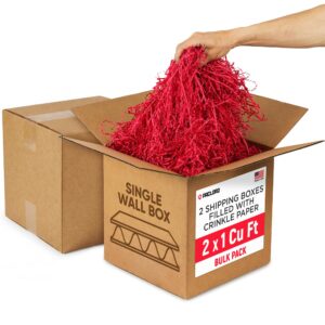 2 x 1 Cu Ft Ready to Ship Cartons with Red Crinkle Paper Filler, 12x12x12", Single Wall Boxes (CP-RE-2xCU, B0GSCDP5VS)