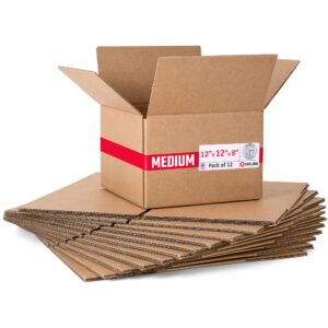 Medium Cardboard Boxes 12"L x 12"W x 8"H (Pack of 12) (CB-12128-12, B0F2VQ78YV)