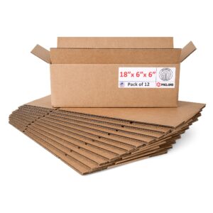 Medium Cardboard Boxes 18"L x 6"W x 6"H (Pack of 12) (CB-1866-12, B0F2VYP13T)