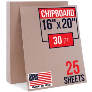 16" x 20" Brown Kraft Chipboard Sheets, 30 Pt Thick, Pack of 25