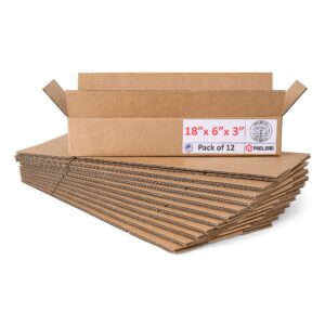 Flat Cardboard Boxes 18"L x 6"W x 3"H (Pack of 12) (CB-1863-12, B0F2VNY27F)