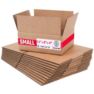 Medium Cardboard Boxes 11"L x 8"W x 4"H (Pack of 12) (CB-1184-12, B0GMVMZ8JR)