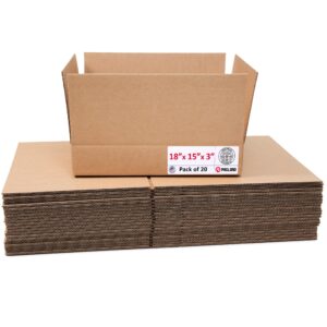 Flat Cardboard Boxes 18"L x 15"W x 3"H (Pack of 20) (CB-18153-20, B0GMP889ZB)