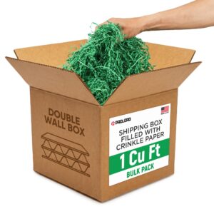 1 Cu Ft Heavy Duty Ready to Ship Carton with Green Crinkle Paper Filler, 12x12x12"