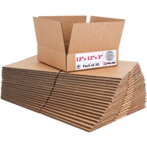 Flat Cardboard Boxes 12"L x 12"W x 3"H (Pack of 20) (CB-12123-20, B0GMV6XKMC)