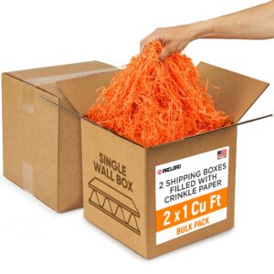 2 x 1 Cu Ft Ready to Ship Cartons with Orange Crinkle Paper Filler, 12x12x12", Single Wall Boxes (CP-OR-2xCU, B0GSCGWFQJ)