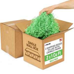 2 x 1 Cu Ft Ready to Ship Cartons with Light Green Crinkle Paper Filler, 12x12x12", Single Wall Boxes (CP-LG-2xCU, B0GSCY3MH7)