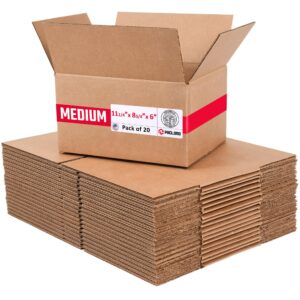 Medium Cardboard Boxes 11 1/2"L x 8 3/4"W x 6"H (Pack of 20) (CB-1186-20, B0GMT21DMC)