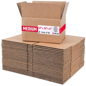 Medium Cardboard Boxes 12"L x 10"W x 6"H (Pack of 40) (CB-12106-40, B0GMVNPLMC)