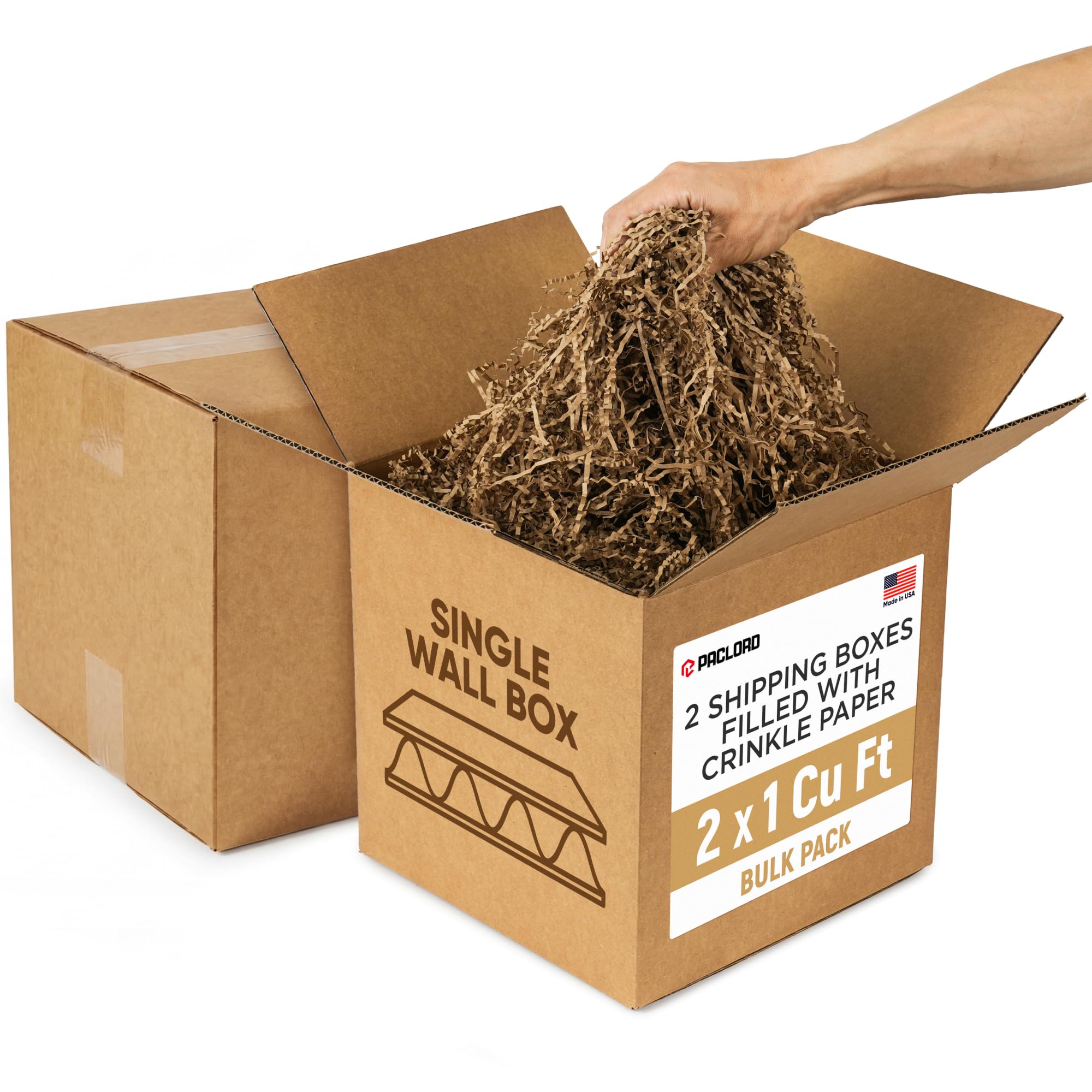 81laJffMmdL.jpg 2 x 1 Cu Ft Ready to Ship Cartons with Brown Crinkle Paper Filler, 12x12x12", Single Wall Boxes (CP-NK-2xCU, B0GSCSD2GV)