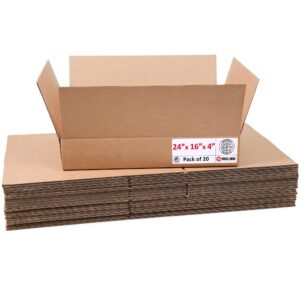 Flat Cardboard Boxes 24"L x 16"W x 4"H (Pack of 20) (CB-24164-20, B0GMTX2WST)