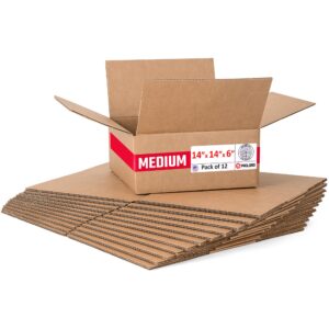 Medium Cardboard Boxes 14"L x 14"W x 6"H (Pack of 12) (CB-14146-12, B0F2VPNFBR)