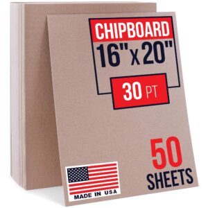 16" x 20" Brown Kraft Chipboard Sheets, 30 Pt Thick, Pack of 50