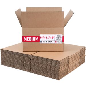 Medium Cardboard Boxes 14"L x 11"W x 8"H (Pack of 20) (CB-14118-20, B0GMVN945W)