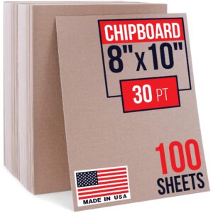 8" x 10" Brown Kraft Chipboard Sheets, 30 Pt Thick, Pack of 100
