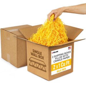 2 x 1 Cu Ft Ready to Ship Cartons with Yellow Crinkle Paper Filler, 12x12x12", Single Wall Boxes (CP-YE-2xCU, B0GSCN2GWN)