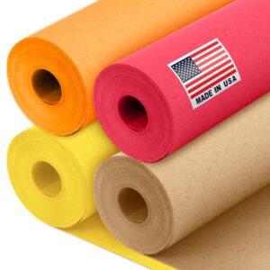 12" x 1200" (100 ft) Thanksgiving Day Kraft Paper Rolls Set, 45 Lbs - Brown, Orange, Yellow, Red Kraft Paper - Made in USA Colored Paper for Crafts, DIY, School, Gift Wrapping