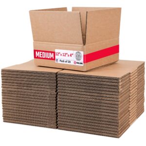 Medium Cardboard Boxes 12"L x 12"W x 4"H (Pack of 20) (CB-12124-20, B0GMSW4CLR)