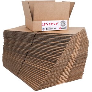 Flat Cardboard Boxes 12"L x 12"W x 3"H (Pack of 40) (CB-12123-40, B0GMTB17MY)