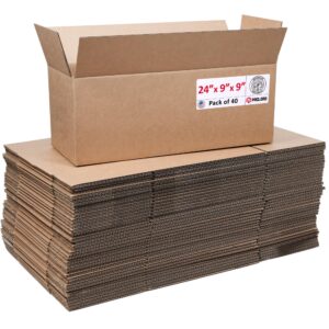 Long Cardboard Boxes 24"L x 9"W x 9"H (Pack of 40) (CB-2499-40, B0GMP94RXL)
